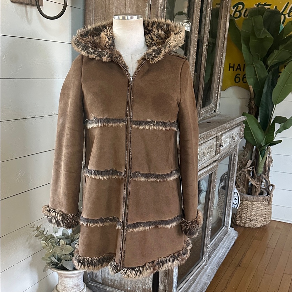 FABULOUS FURS FAUR FUR HOODED FULL ZIP JACKET COAT XL young lady girls
